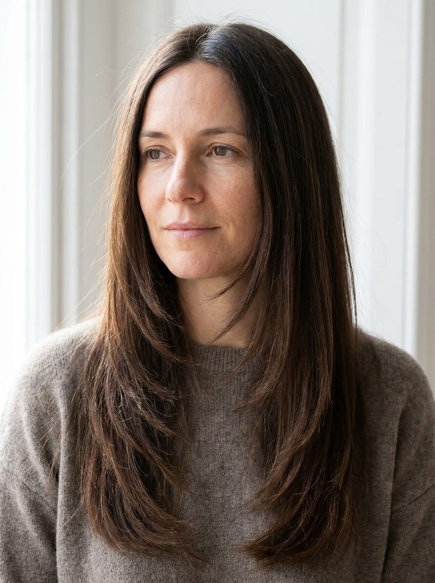 Gerade Haare mit langen Face-Framing Layers - Frisur für glatte Haare